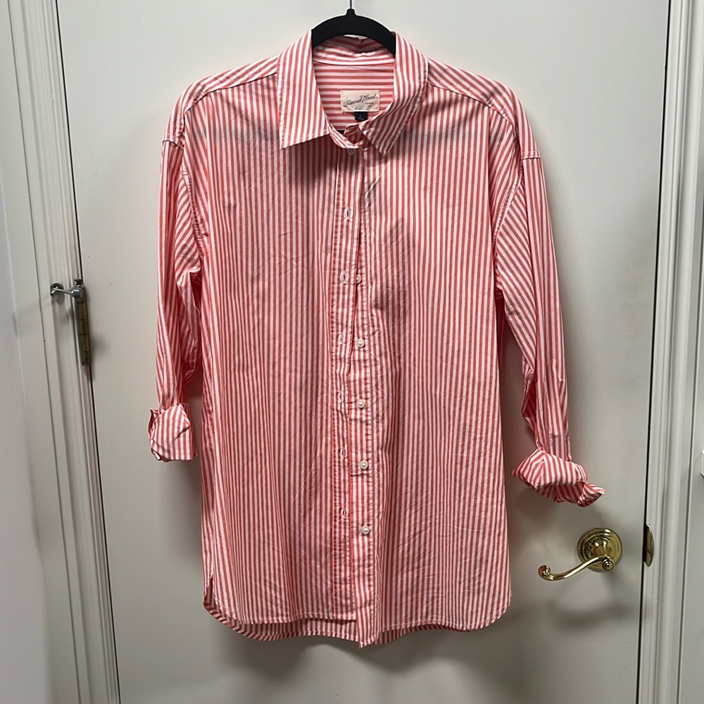 NWT Orange and White Striped Oversized Button Down. Size S.